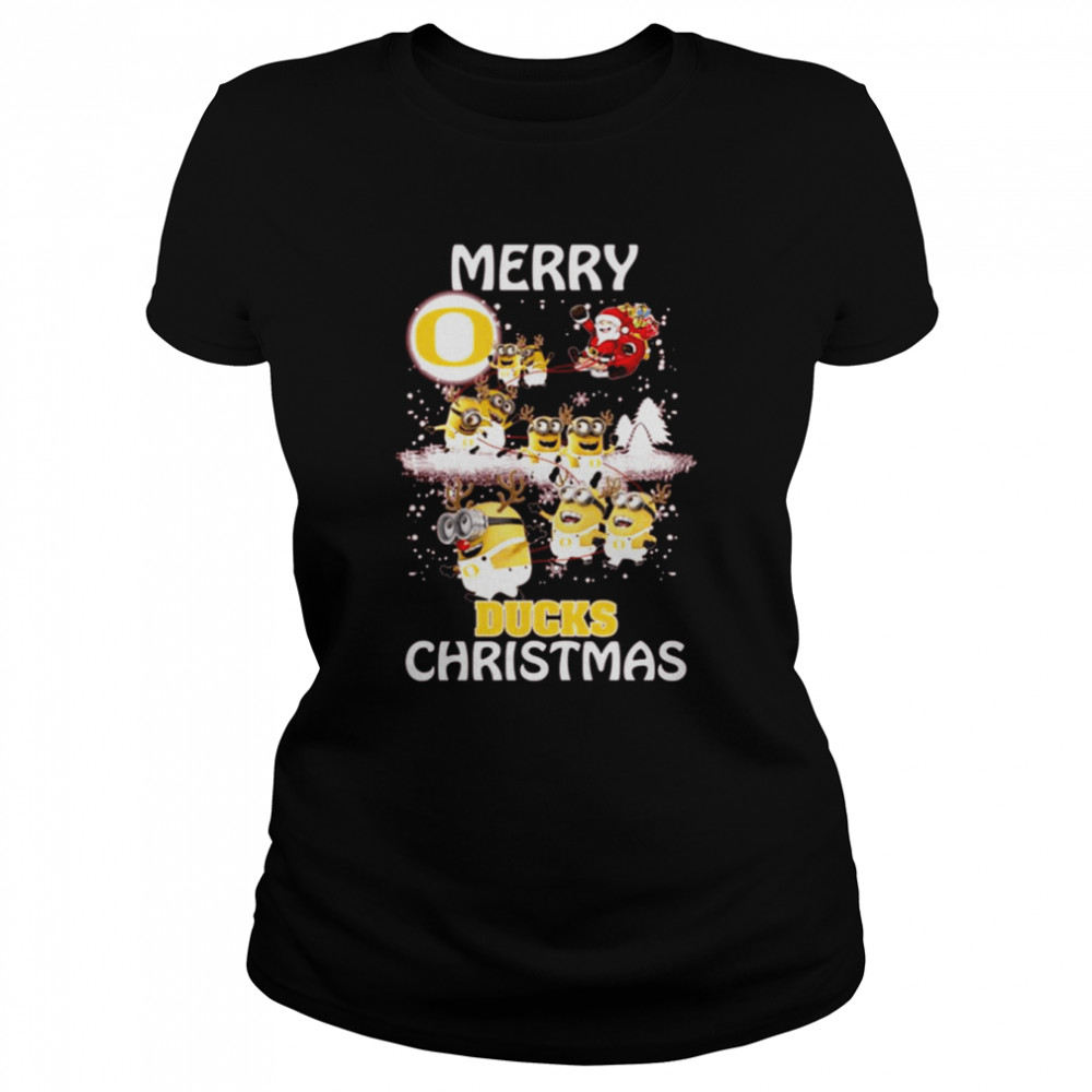Oregon Ducks Ugly Christmas Sweaters Minions Santa Claus Merry Christmas Oregon Ducks T- Classic Women's T-shirt