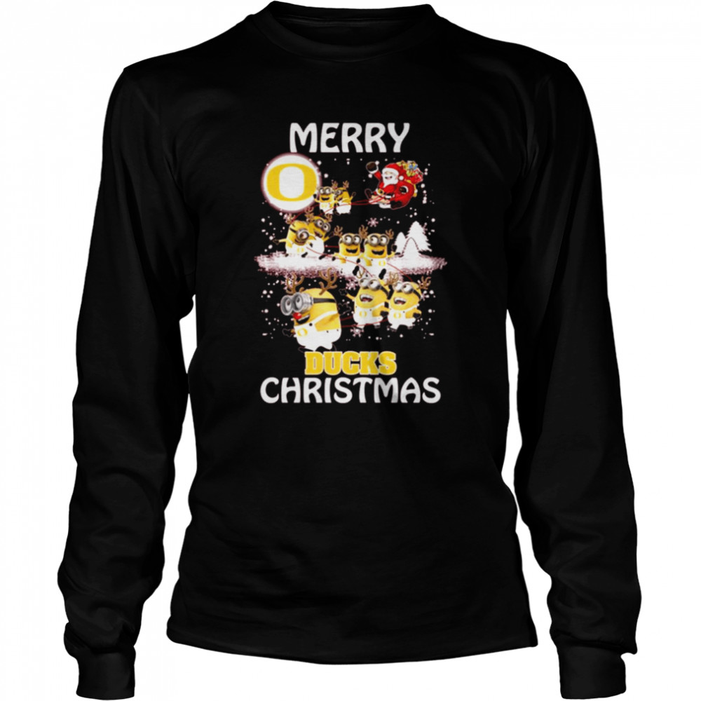 Oregon Ducks Ugly Christmas Sweaters Minions Santa Claus Merry Christmas Oregon Ducks T- Long Sleeved T-shirt