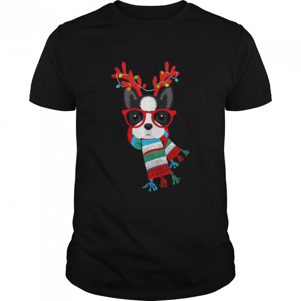 Boston Terrier Xmas Holidays Reindeer Christmas Lights shirt