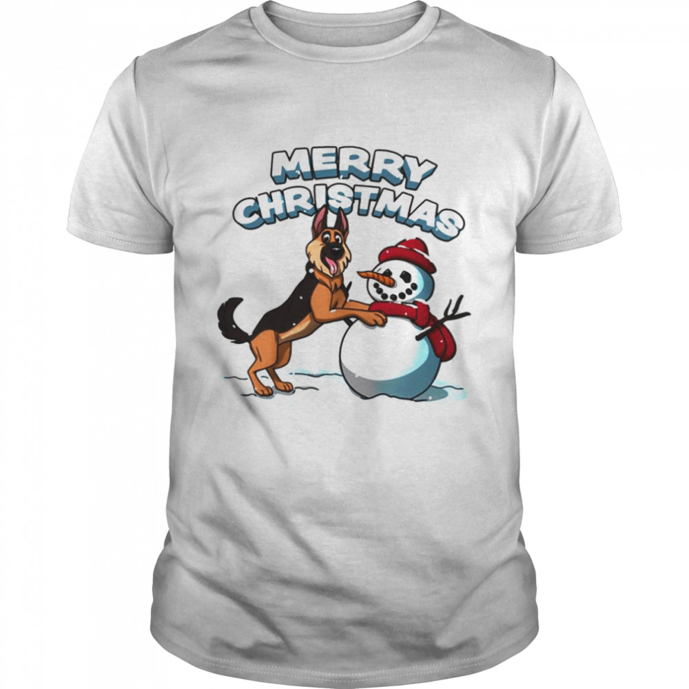 German Shepherd And Snowman Fitted Merry Christmas shirt