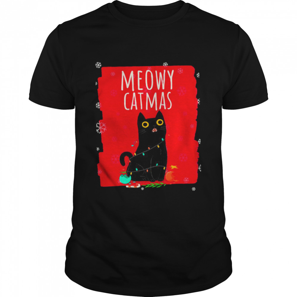 Meowy Catmas Christmas Christ Lights Funny Festive Cat shirt