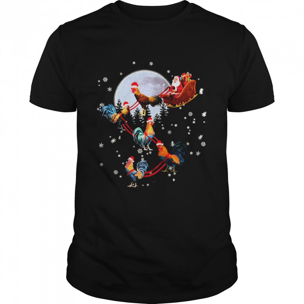 Rooster Sled Christmas Tl Graphic Xmas shirt