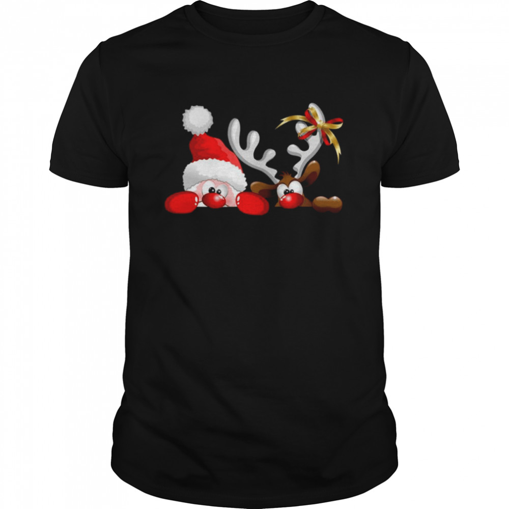 Santa And Reindeer Cartoon Funny Christmas shirt