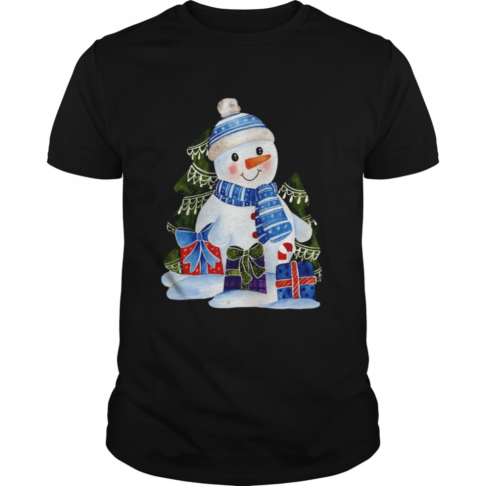 Little Smiling Snowman Watercolor Artwork Winter Spirit Snowman Snowman Pattern Tshirt