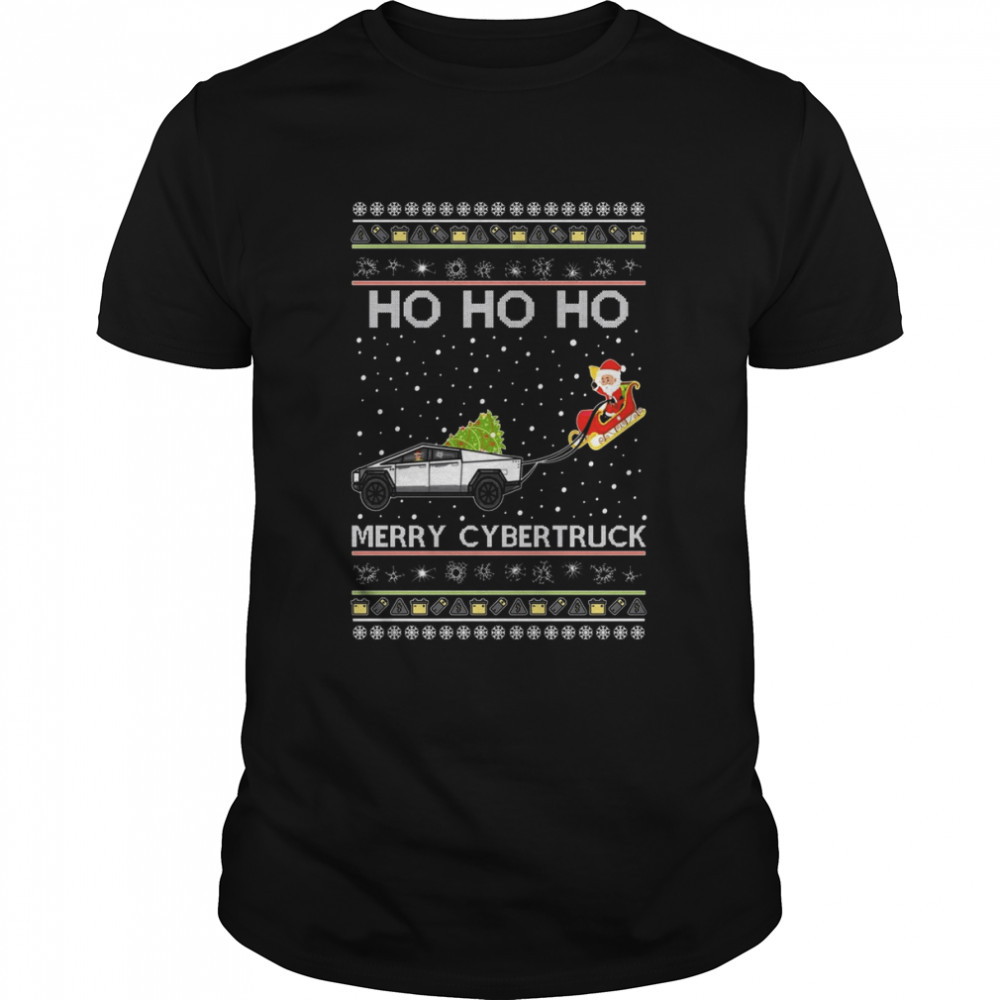 Cybertruck Tesla Inspired Funny Electric Future Car Santa Ride Ho Ho Ho shirt