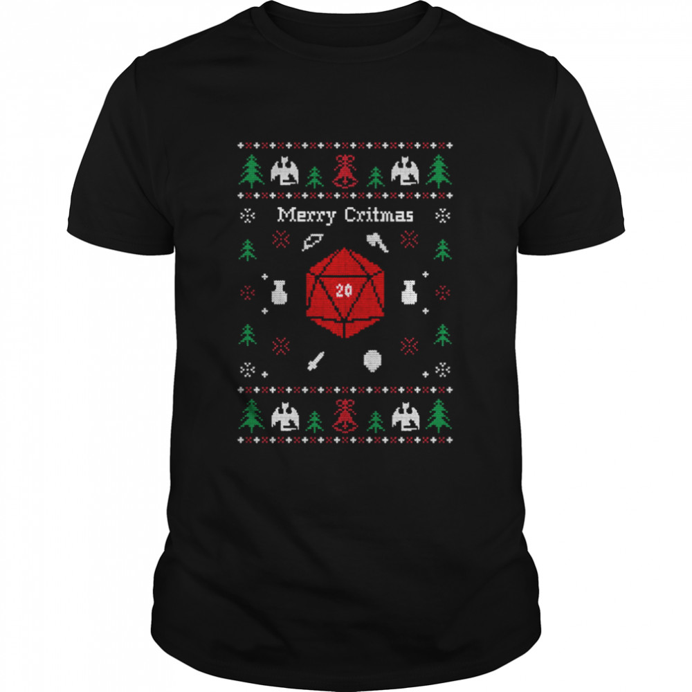 Merry Critmas Dungeons And Dragons Tabletop Rpg Ugly Knitted Pattern Christmas  shirt