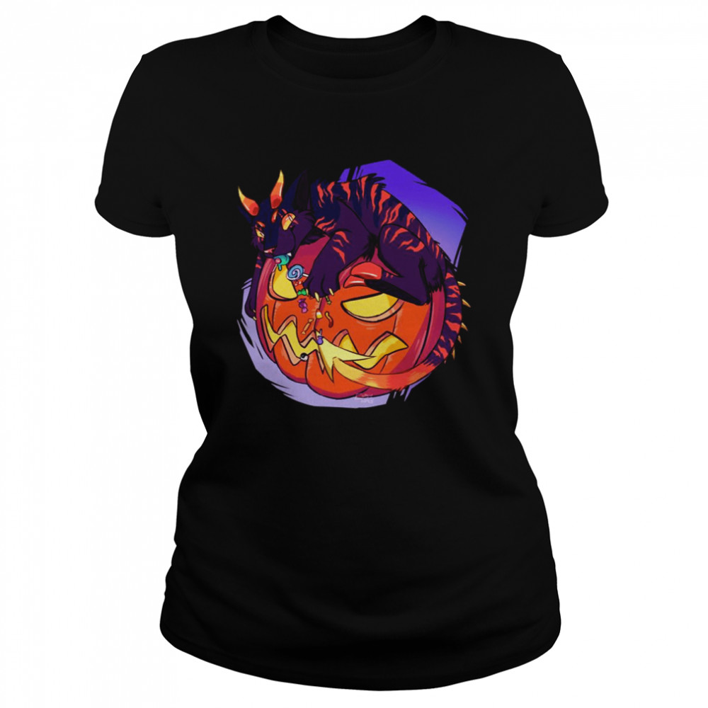 Scary Cat With Horns Pumpkin Cat shirt Classic Women's T-shirt