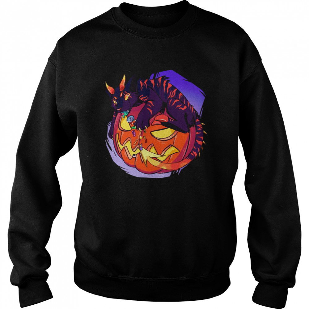 Scary Cat With Horns Pumpkin Cat shirt Unisex Sweatshirt