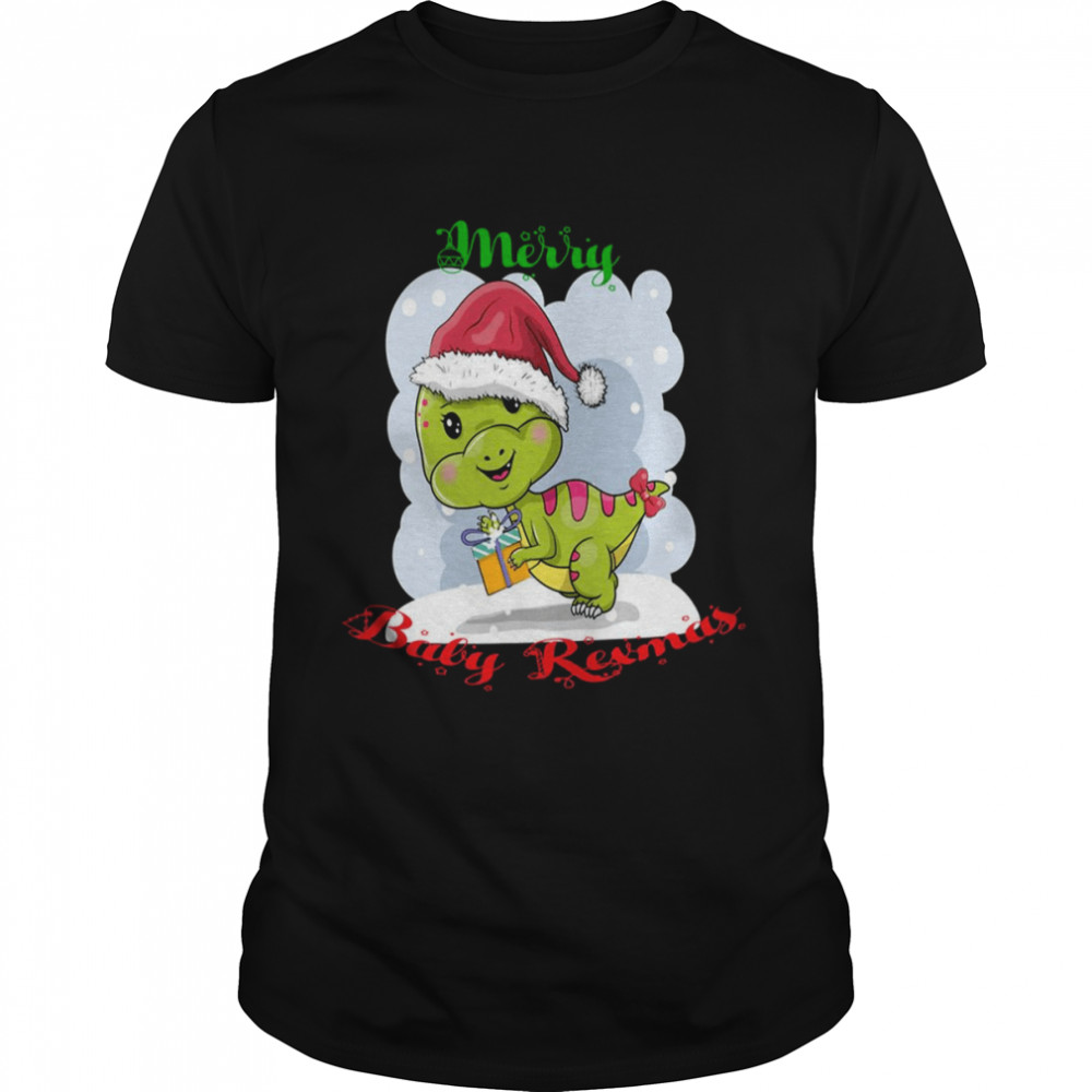 Baby T Rex Funny Dinosaur Cartoon Santa Saurus shirt