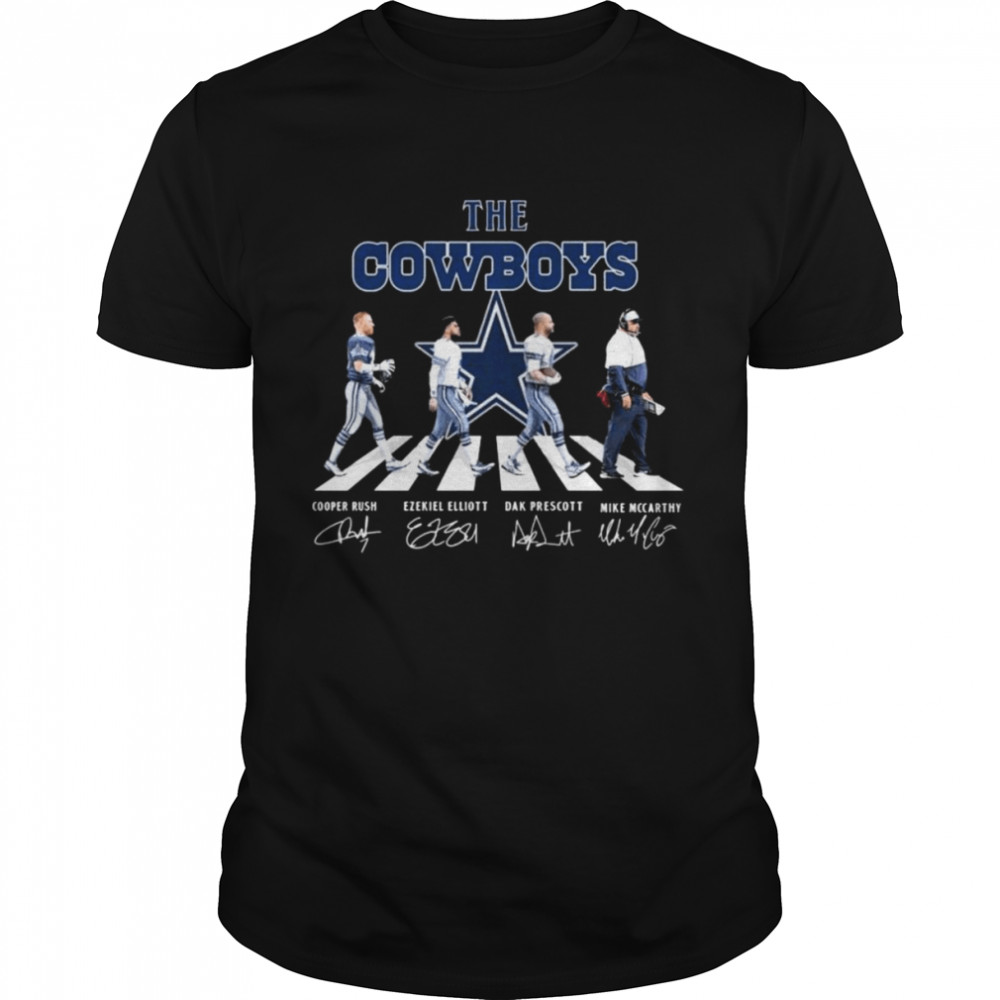 The Cowboys Cooper Rush Ezekiel Elliott Dak Prescott Mike Mccarthy abbey road signatures shirt