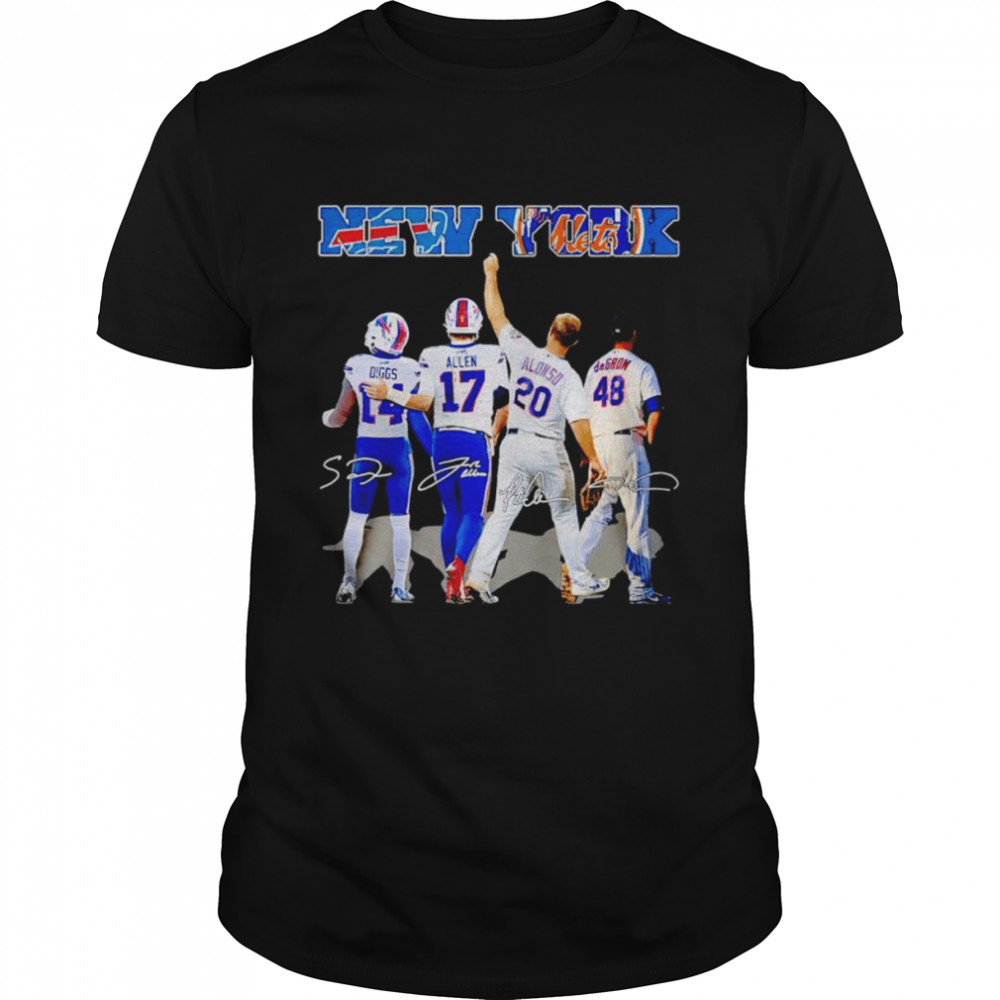 Biggs Allen Pete Alonso and deGrom New York Mets vs Buffalo Bills signature shirt