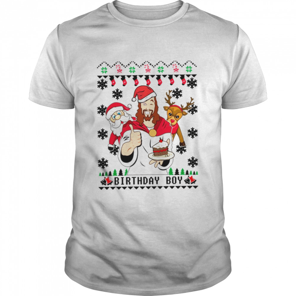 Birthday Cake Jesus Santa And Reindeer Ugly shirt