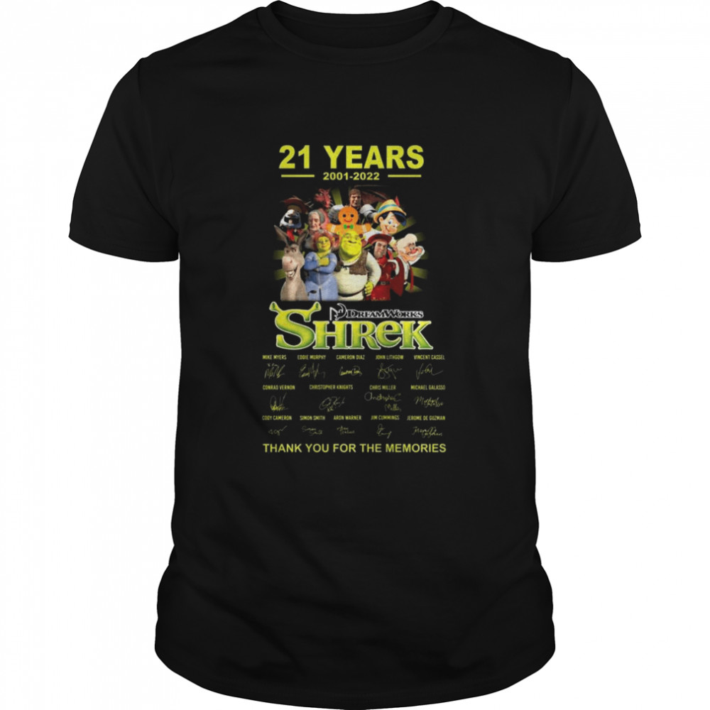 Dreamworks Shrek 21 years 2001-2022 thank you for the memories signatures shirt