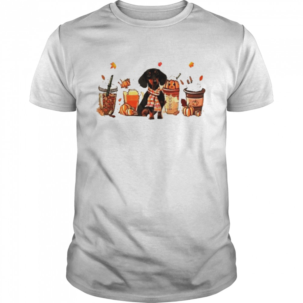 Fall Coffee Pumpkin Spice Latte Iced Autumn Dachshund shirt