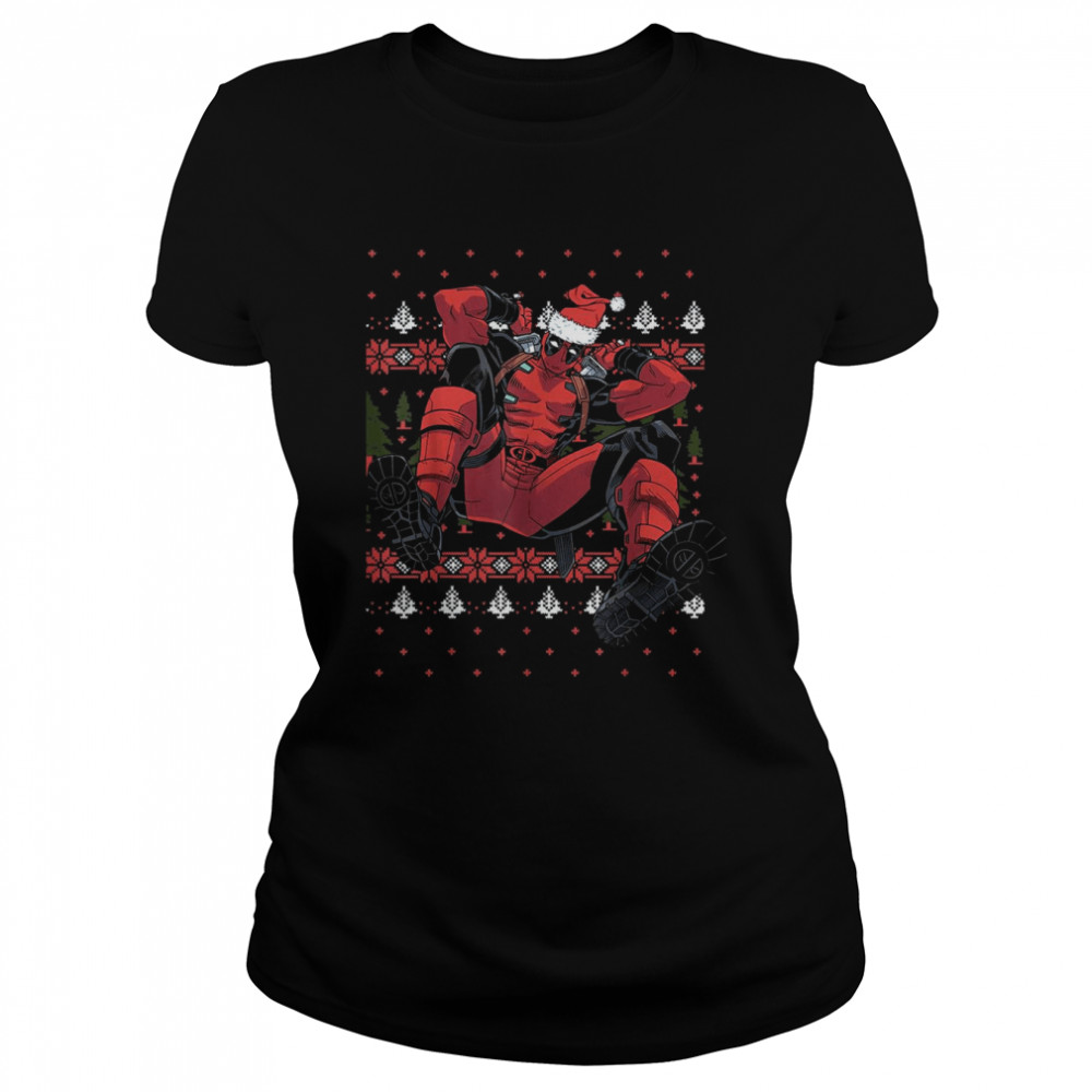 Marvel Deadpool Santa Hat Ugly Christmas T- Classic Women's T-shirt