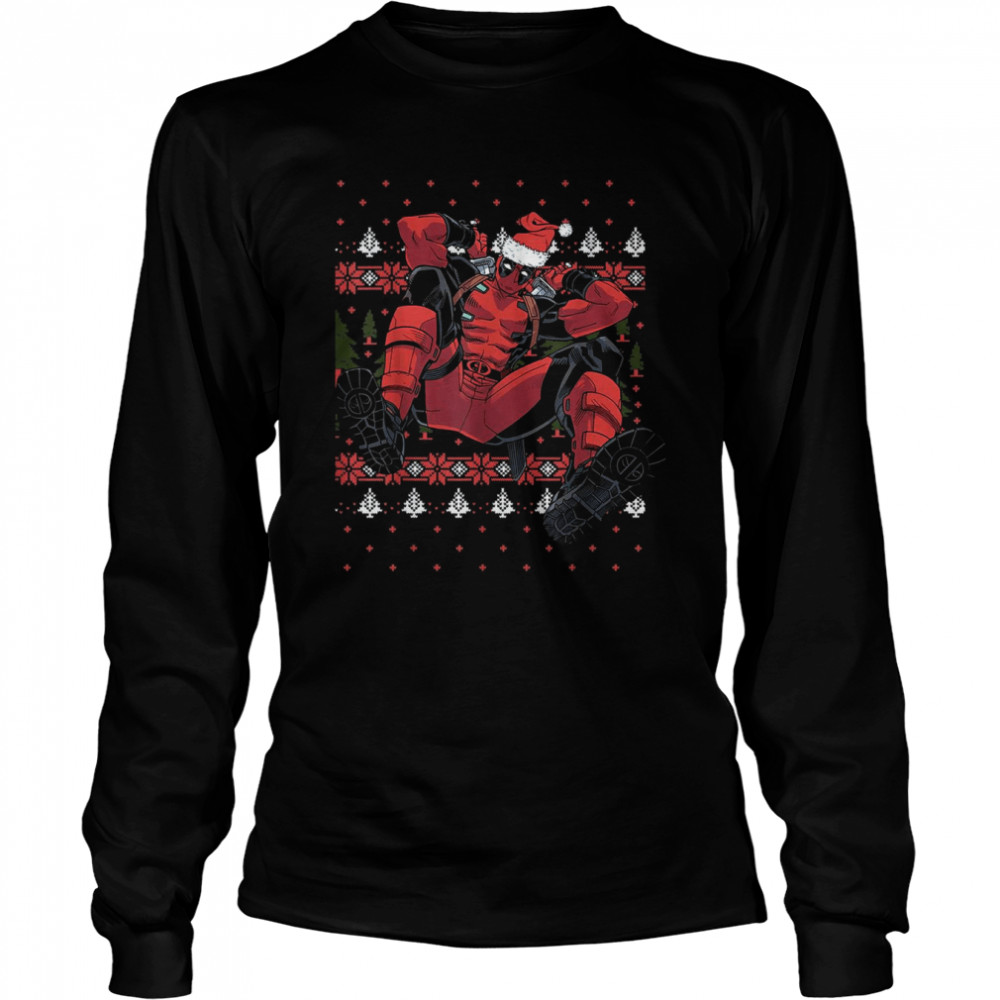 Marvel Deadpool Santa Hat Ugly Christmas T- Long Sleeved T-shirt