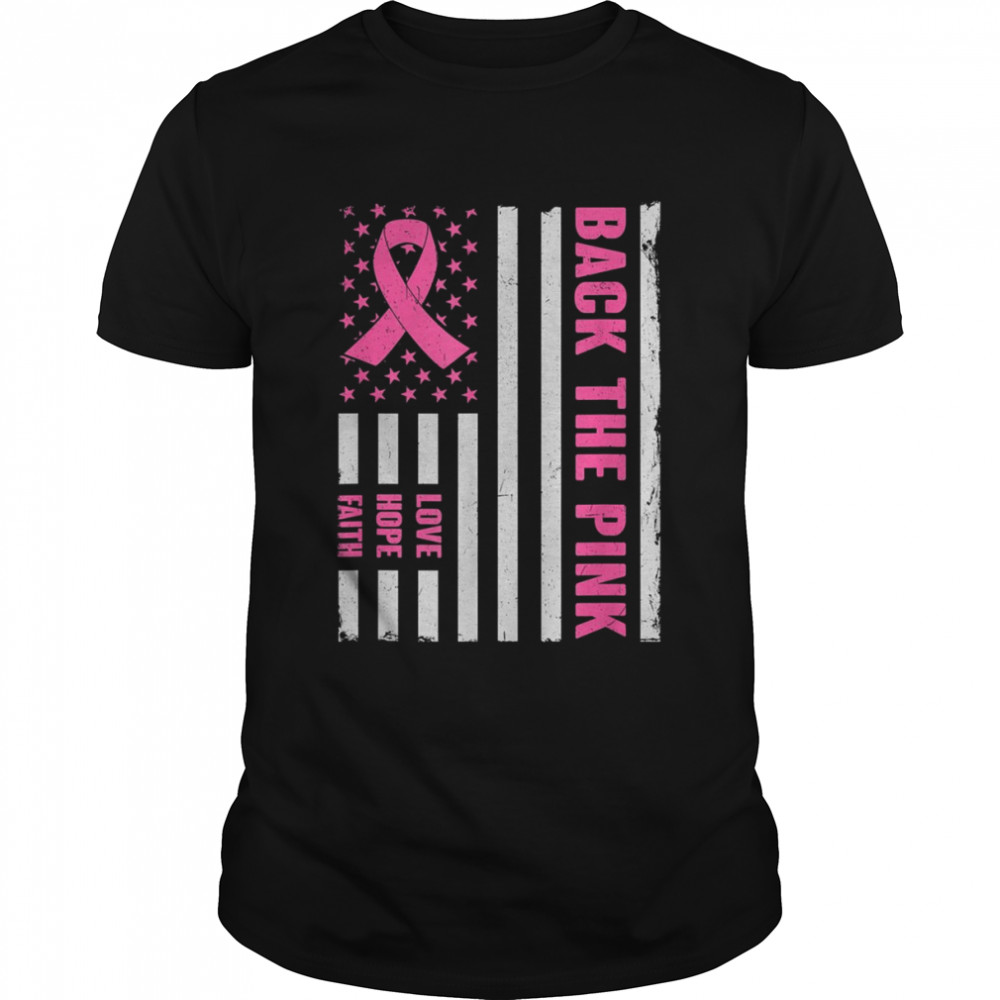 Back The Pink American Flag Breast Cancer Awareness T-Shirt