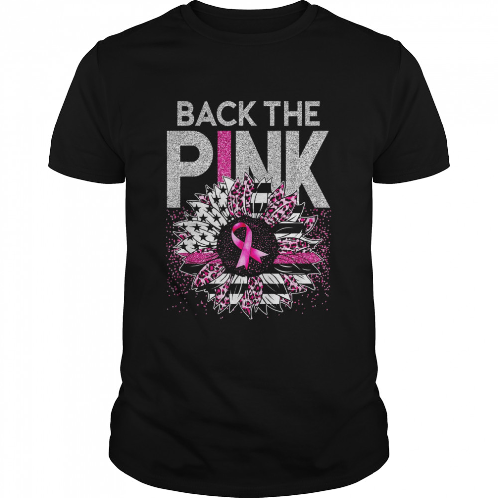 Back The Pink Ribbon Sunflower Flag Breast Cancer Awareness T-Shirt