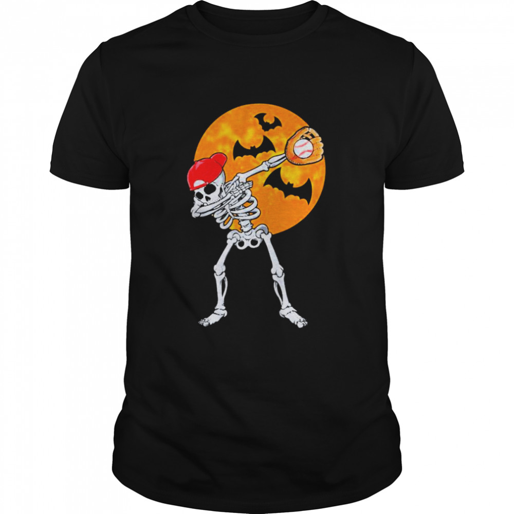 Dabbing skeleton baseball halloween player shirt