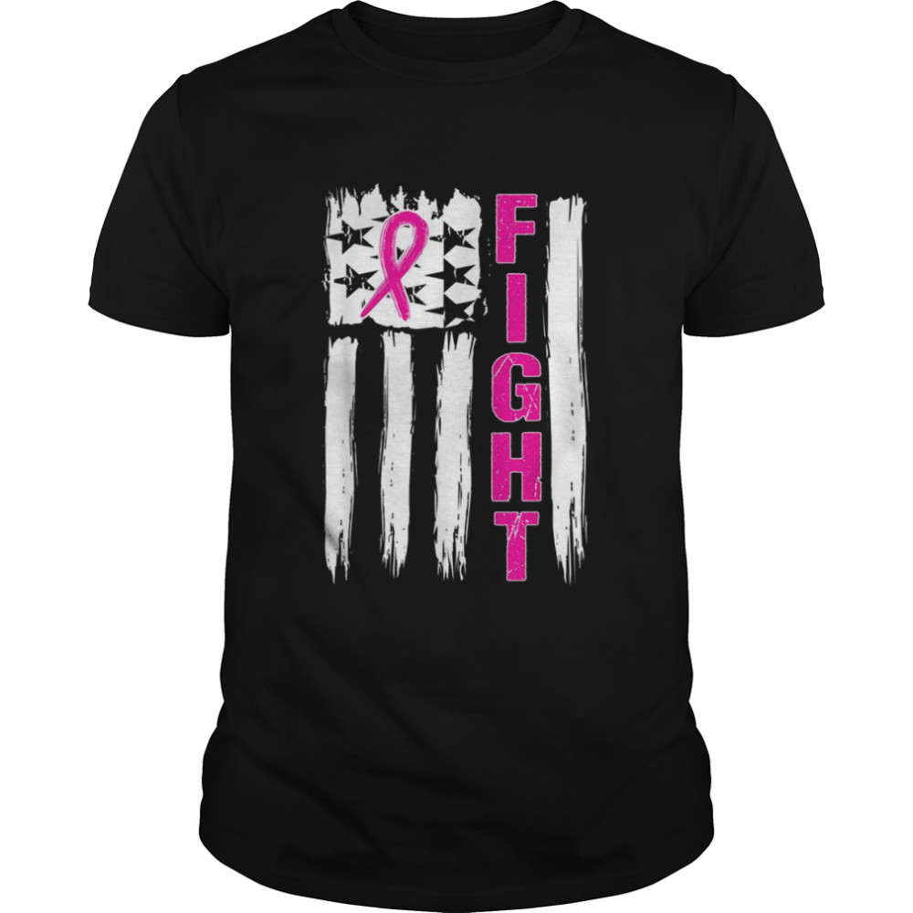 Fight Breast Survivor American Flag Breast Cancer Awareness T-Shirt