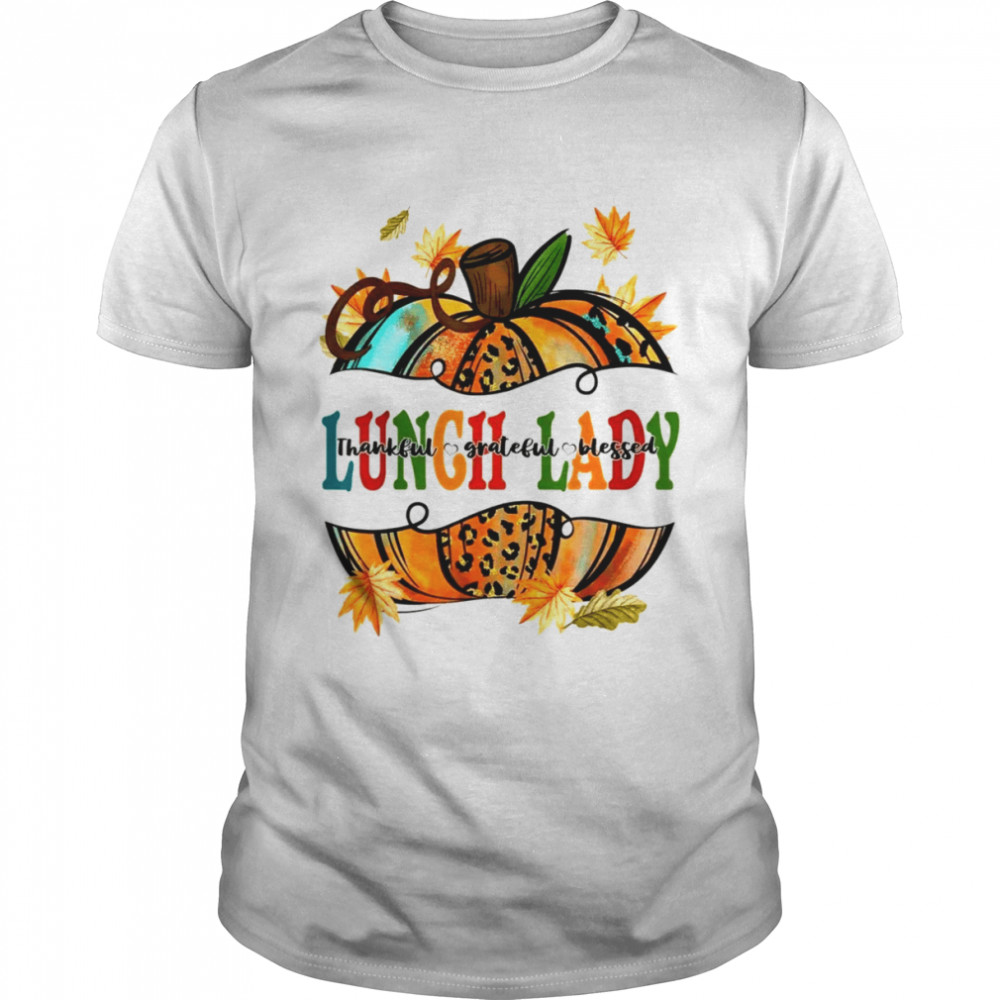 Leopard Pumpkin Fall Autumn Thanksgiving Lunch Lady Women T-Shirt