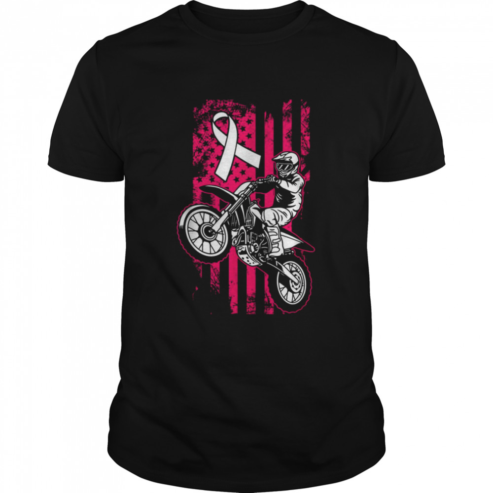 Motocross American Flag Breast Cancer Awareness T-Shirt