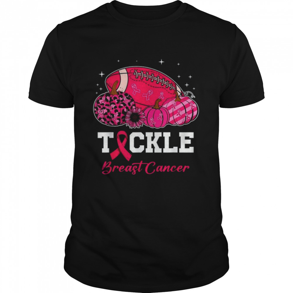 Tackle Breast Cancer Awareness Football Pink Ribbon Pumpkin T-Shirt