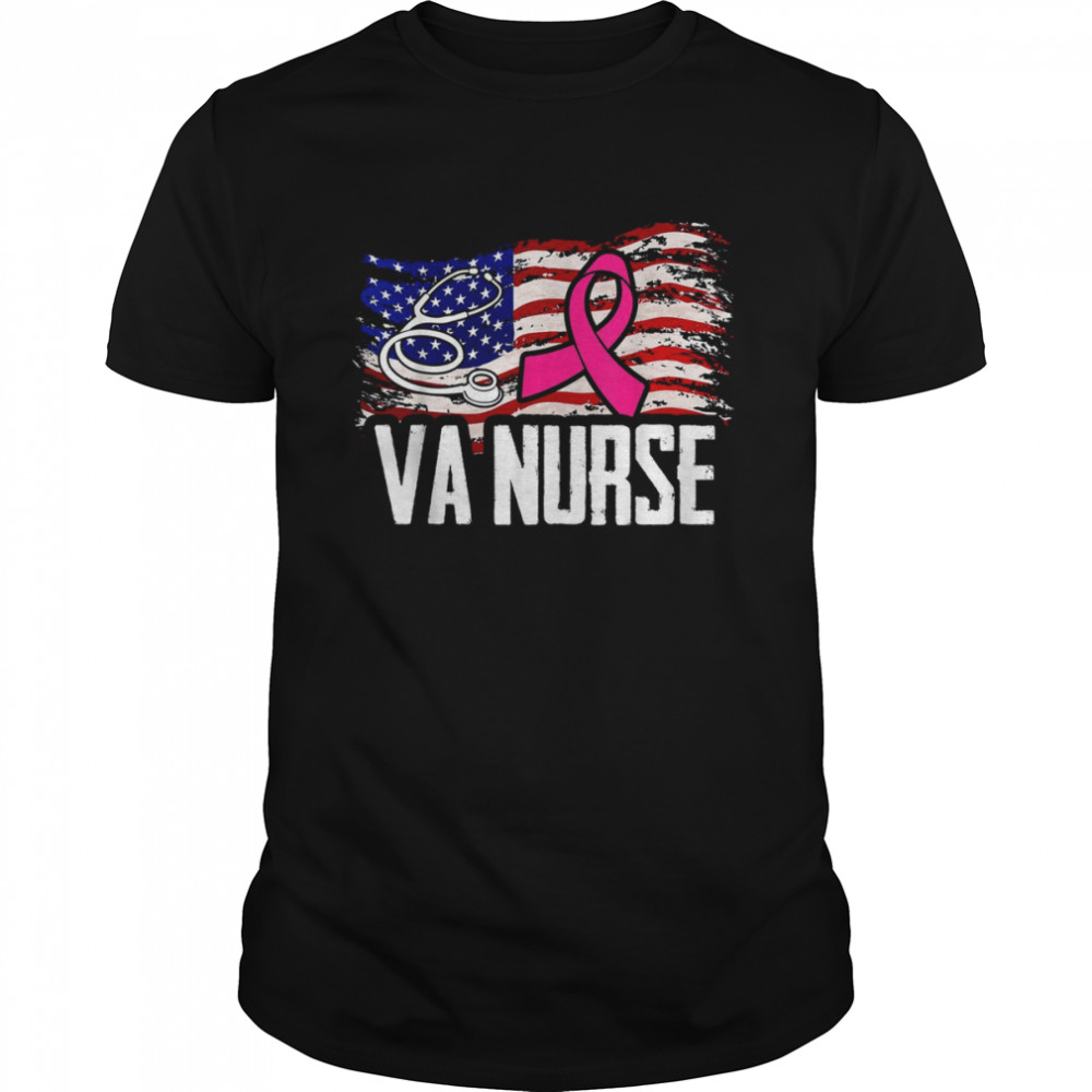 VA Nurse American Flag Breast Cancer Awareness T-Shirt