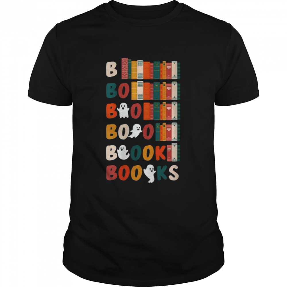 Womens Boooks Ghosts Funny Halloween Teacher Book Library Reading shirt