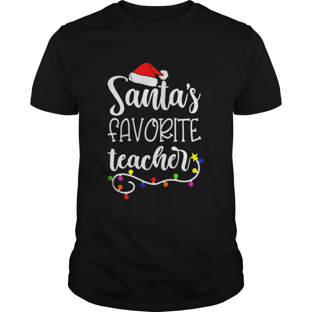 Santa’s Favorite Teacher Christmas Light Art Teacher Christmas T shirt