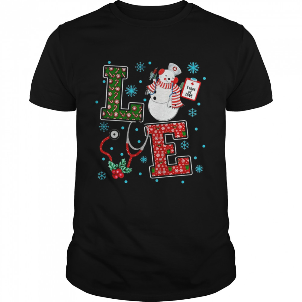 Christmas Love Cute Medical Snowman Holly Nurse Chirtmas T-Shirt