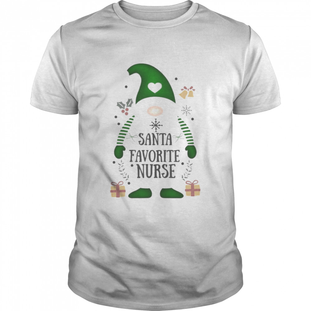 Cute Christmas Gnomes in Plaid Hats Santa’s Favorite Nurse Christmas Shirt