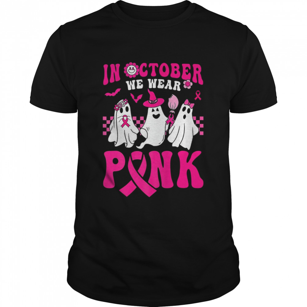 Groovy Wear Pink Breast Cancer Warrior Ghost Halloween Premium T-Shirt