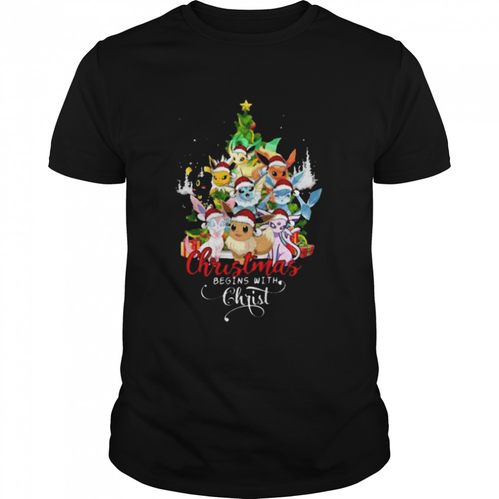 Santa Pokemon Christmas Begins With Christ Pokemon Christmas T-Shirt