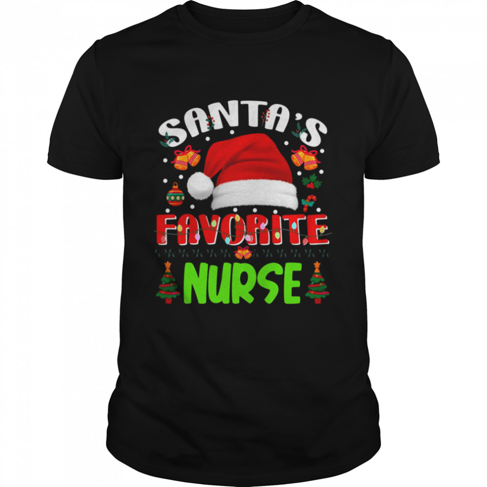 Santa’s Favorite Nurse Funny Christmas Xmas Tree Winter Nurse Christmas T-Shirt