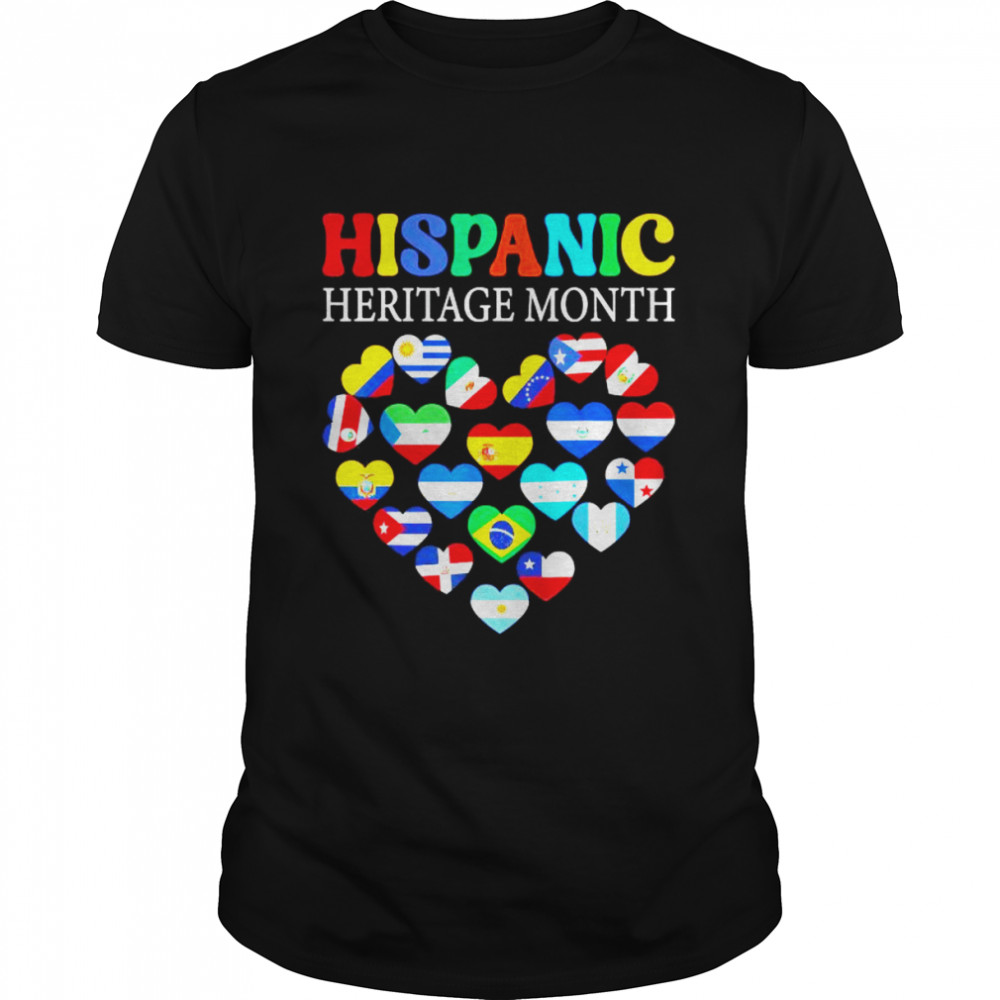 Original 2022 National Hispanic Heritage month All Countries Heart Flags T-Shirt