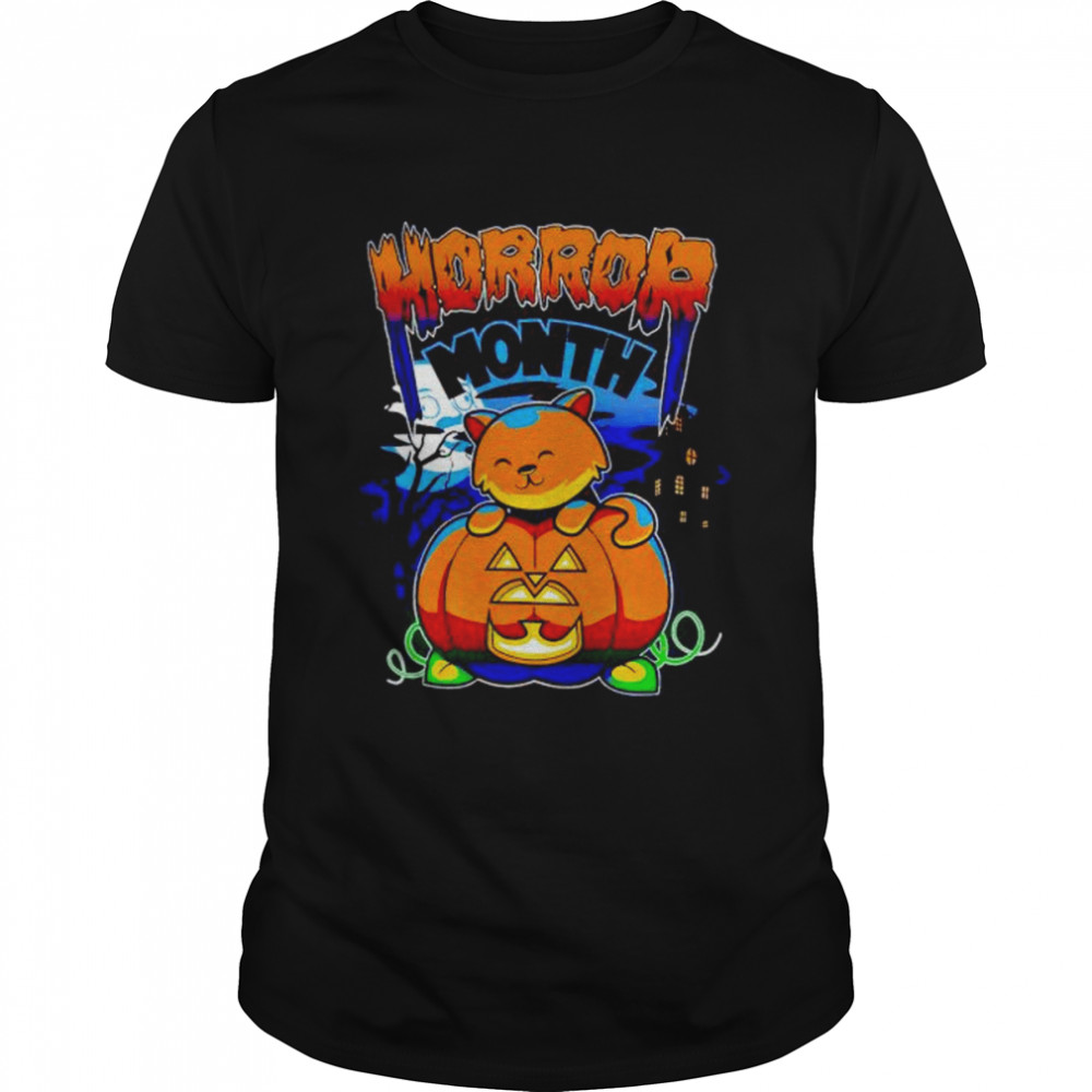 cat pumpkin horror month shirt