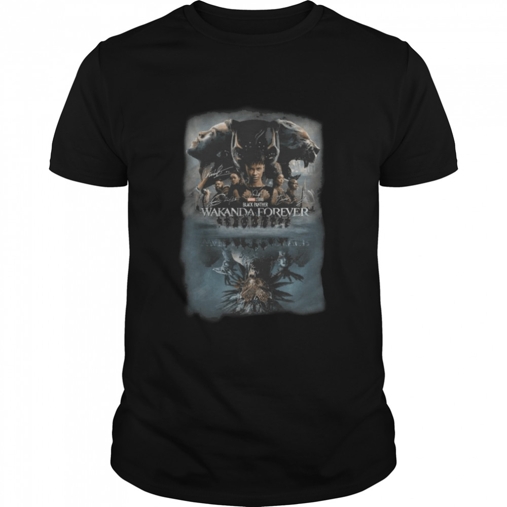 Marvel Studios Black Panther Wakanda forever water reflection signatures shirt