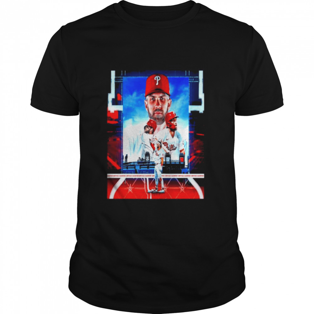 The philadelphia phillies bryce happer in 2022 mlb postseason shirt