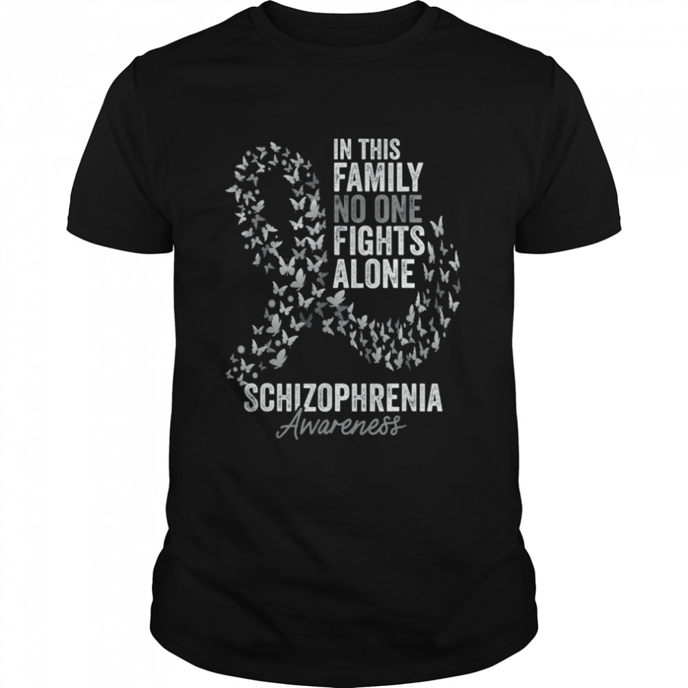 Schizophrenia Awareness Month Butterflies Silver Ribbon T-Shirt