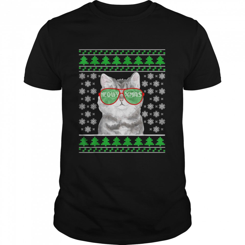 Cat With Sunglasses Meowy Ugly Christmas shirt