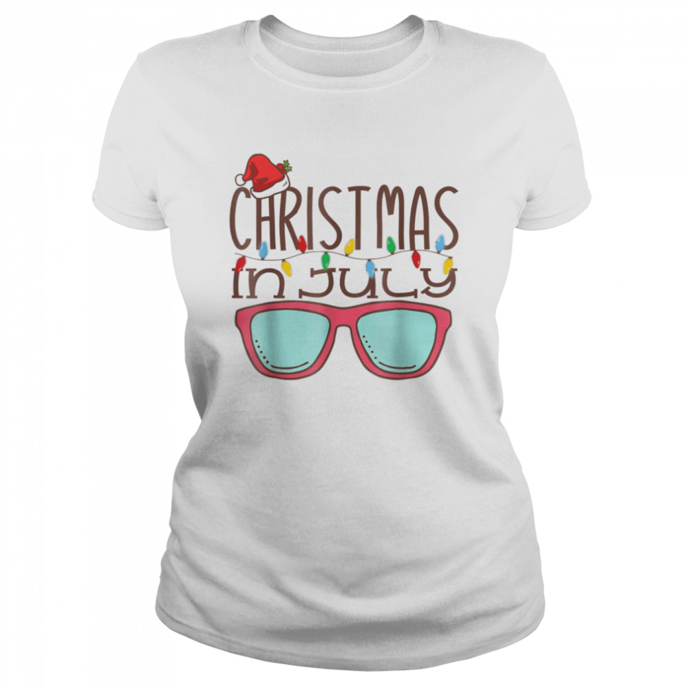 Christmas In July Santa Hat Sunglasses Summer Beach Vacation T- Classic Women's T-shirt