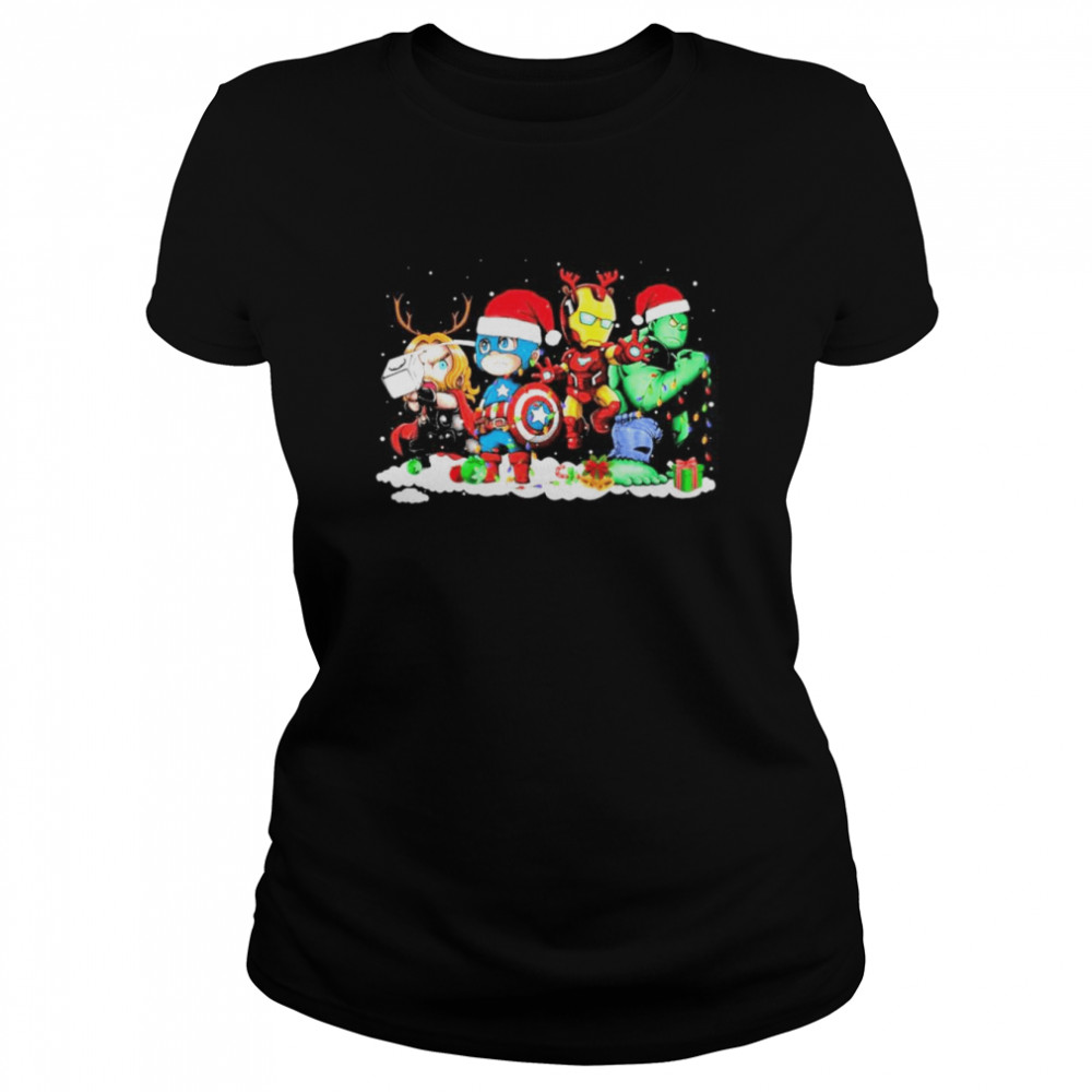 Santa Chibi Thor Captain America Iron Man Bruce Banner Merry Christmas 2022 shirt Classic Women's T-shirt