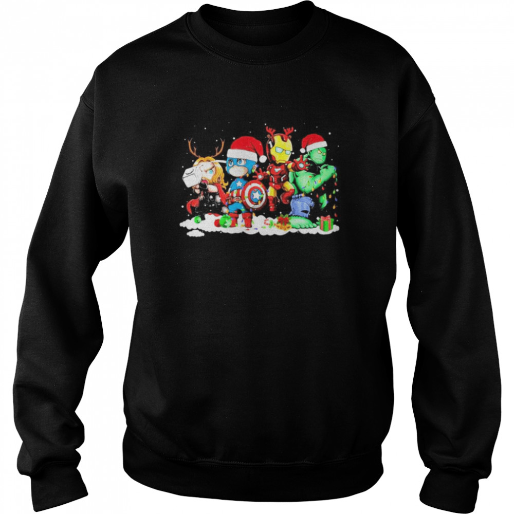 Santa Chibi Thor Captain America Iron Man Bruce Banner Merry Christmas 2022 shirt Unisex Sweatshirt