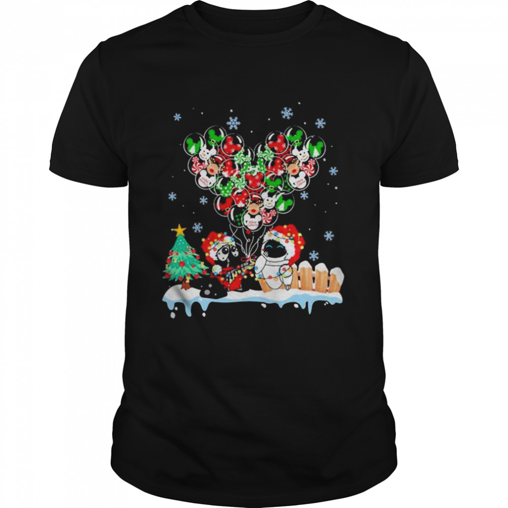 Cute Pixar Wall-E and EVE Mickey Ears Balloon Christmas Light Shirt