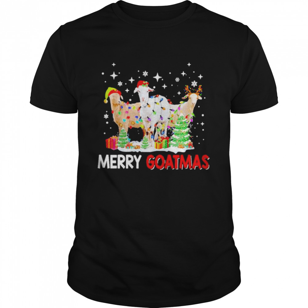 merry Goatmas santa goat Xmas color lights shirt