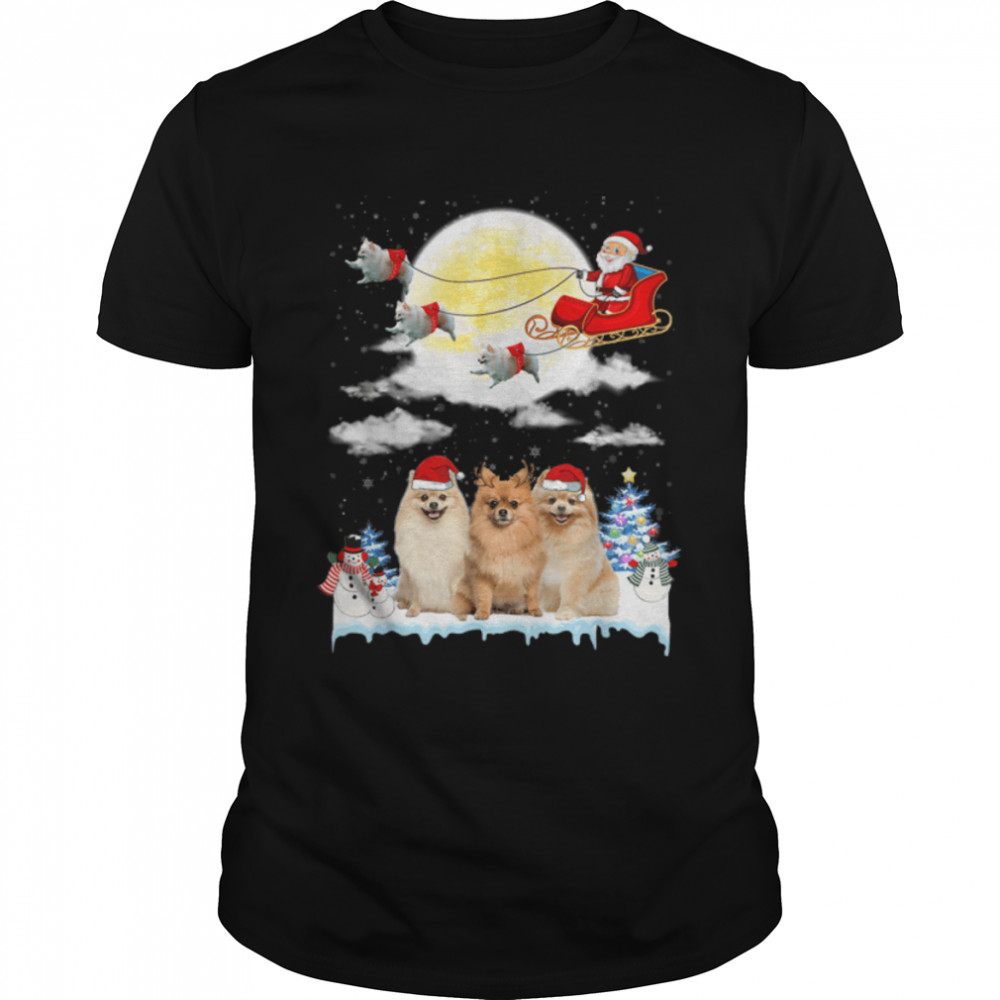 Pomeranian Funny Reindeer Christmas Moon Santa Dog T-Shirt B0BJVN4M1F