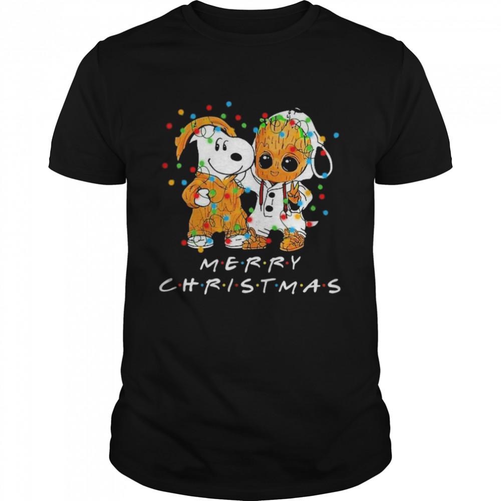 Snoopy and Baby Groot Friends Merry Christmas light shirt