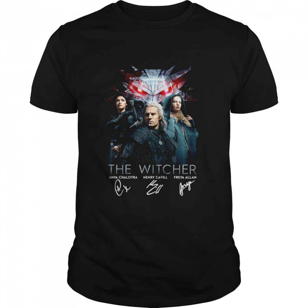 The Wítcher Cast Signed Henry Cavill Anya Chalotra Freya Allan shirt