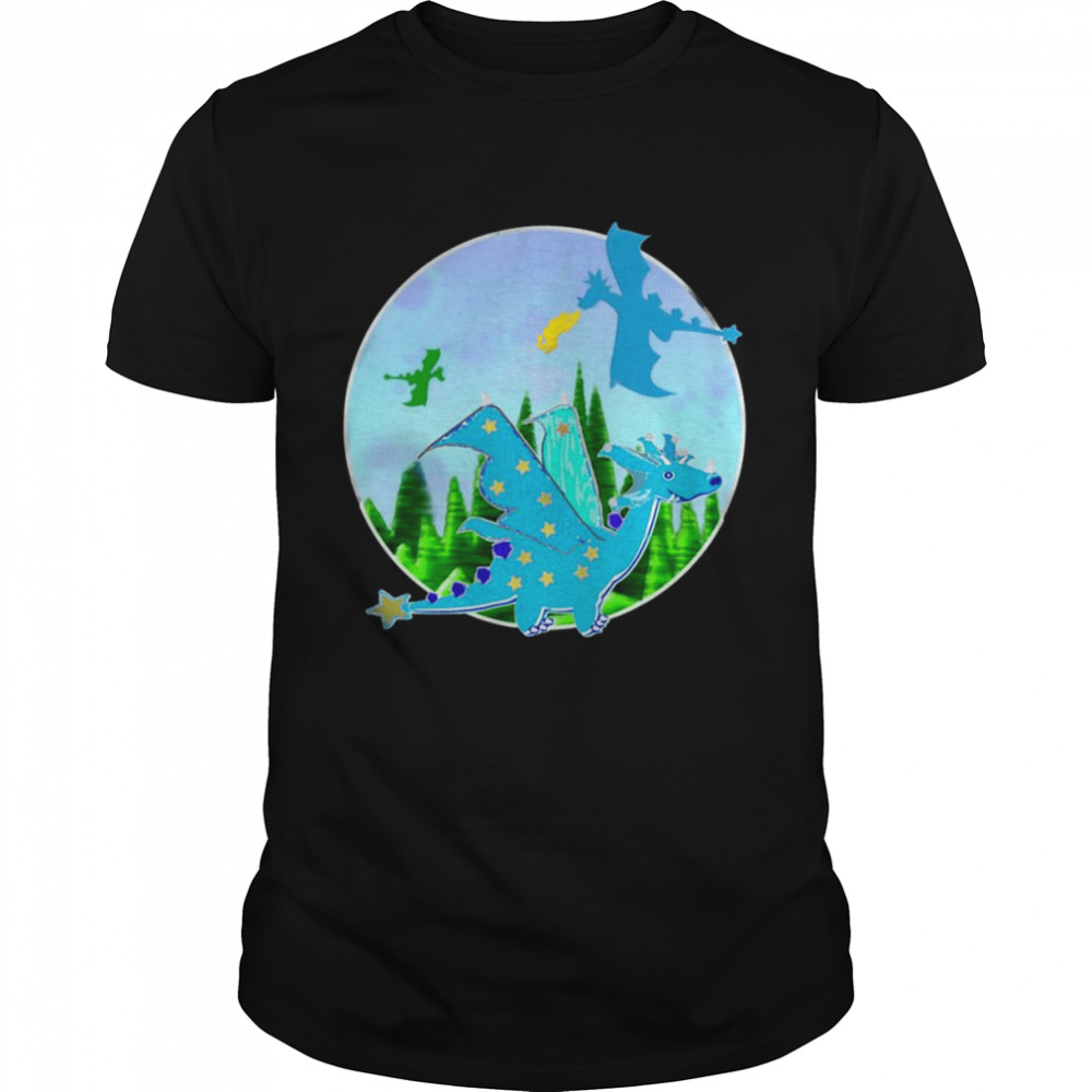 Blue Cartoon Dragon With Stars Wings And Star Tail shirt